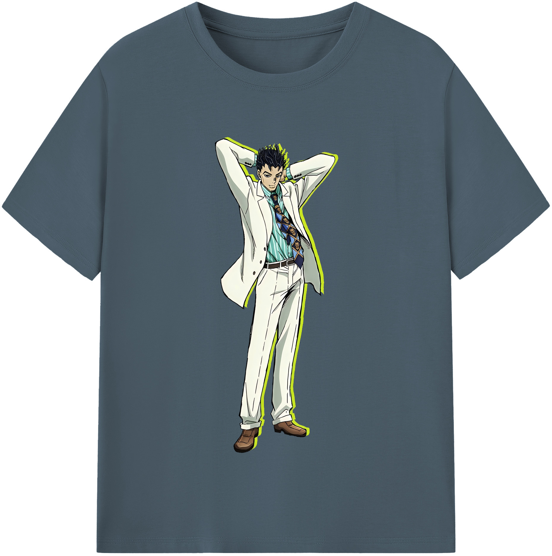 （画像用） ジョジョの奇妙な冒険 きら よしかげ JoJo's Bizarre Adventure Kira Yoshikage 綿100％半袖Tシャツ（フロントプリント）